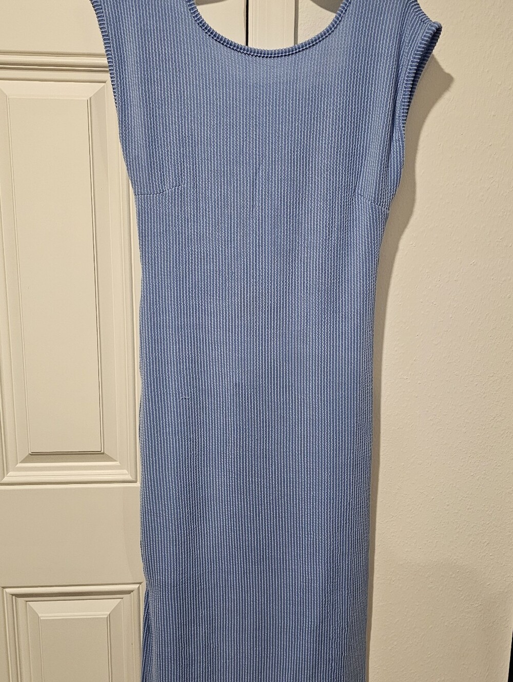 Love Sky Blue Ribbed Backless Maxi Dress